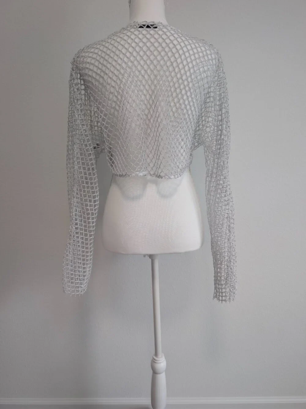 ZARA Open Knit Fishnet Cropped Long Sleeve Top L